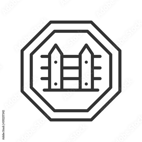 Country borders linear icon. Homeland security. State barrier. Thin line customizable illustration. Contour symbol. Vector isolated outline drawing. Editable stroke. Pixel perfect. Arial font used