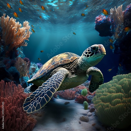 Turtle in the Underwater. AI
