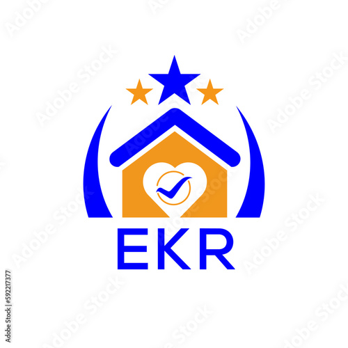 EKR House logo Letter logo and icon. Blue vector image on white background. KJG house Monogram home logo picture design and best business icon. 
 photo