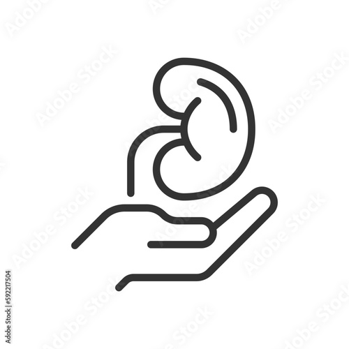 Organ donation pixel perfect linear icon. Living, deceased body parts offer. Tissues transplantation. Thin line illustration. Contour symbol. Vector outline drawing. Editable stroke. Arial font used