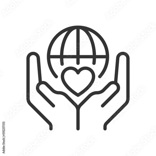 Charitable organization pixel perfect linear icon. Philanthropic group. International crowdfunding. Thin line illustration. Contour symbol. Vector outline drawing. Editable stroke. Arial font used