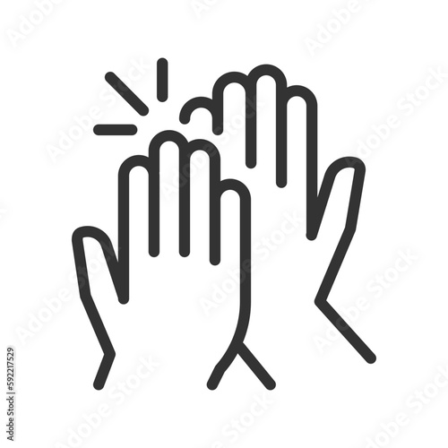 High five pixel perfect linear icon. Success gesture. Productive teamwork metaphor. Collaboration. Thin line illustration. Contour symbol. Vector outline drawing. Editable stroke. Arial font used