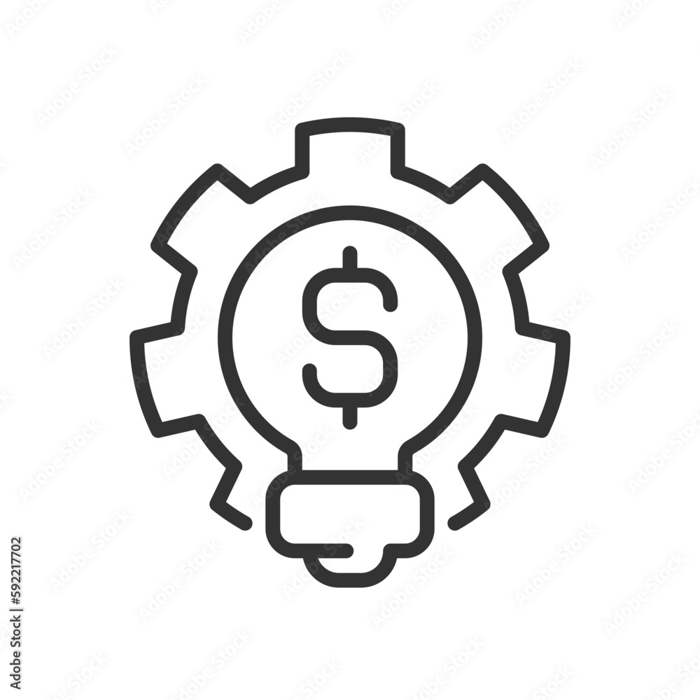 Business idea pixel perfect linear icon. Startup entrepreneur. Brainstorming. Money-making strategy. Thin line illustration. Contour symbol. Vector outline drawing. Editable stroke. Arial font used Business idea pixel perfect linear icon. Startup entrepreneur. Brainstorming. Money-making strategy. Thin line illustration. Contour symbol. Vector outline drawing. Editable stroke. Arial font used