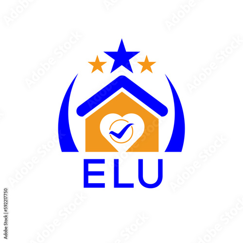 ELU House logo Letter logo and icon. Blue vector image on white background. KJG house Monogram home logo picture design and best business icon. 
 photo