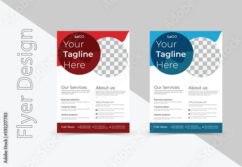 Corporate business flyer template design. Corporate Business Conference poster and flyer design layout template in A4 size .Flyer template design set with Blue and Red color . photo