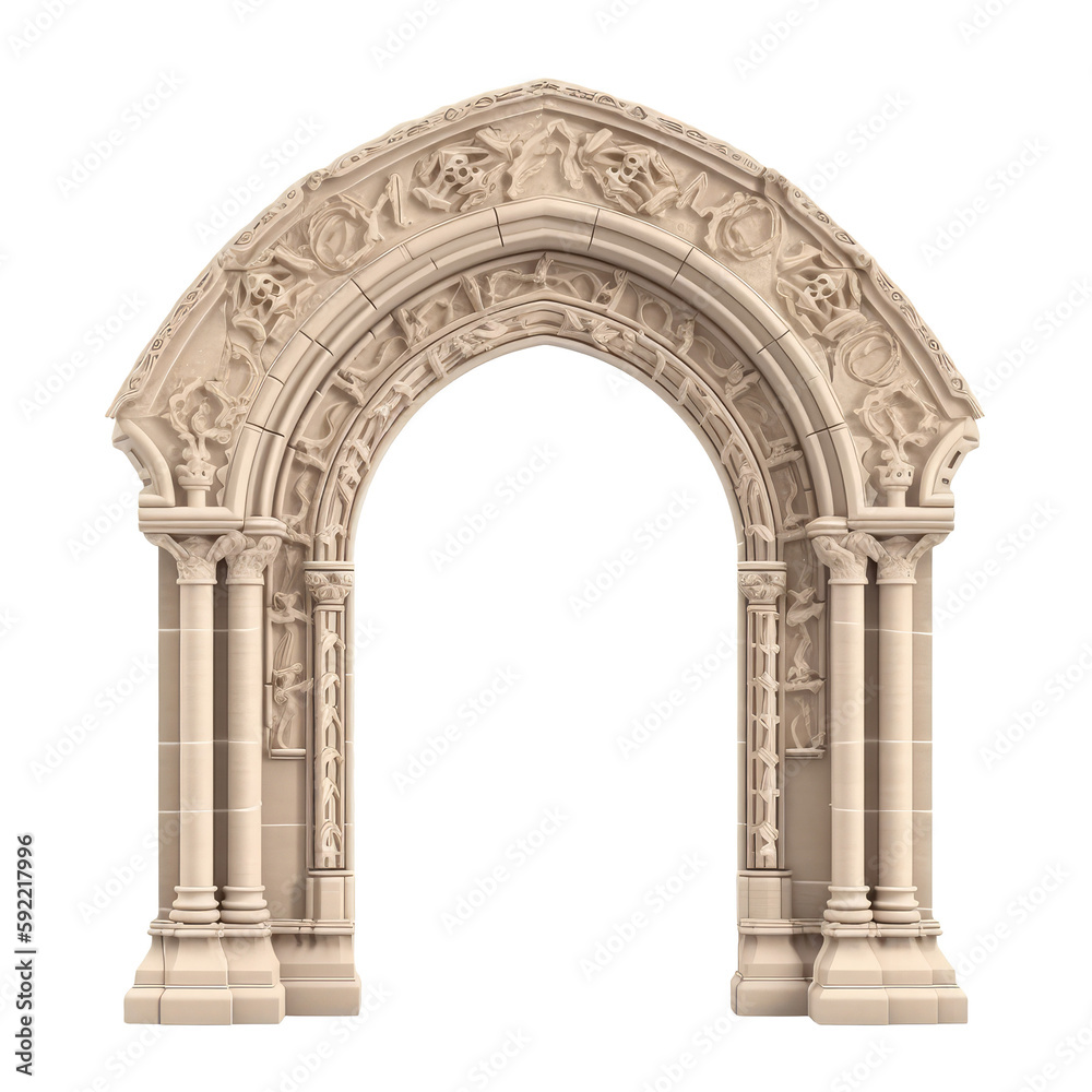 Stone vintage arch door Elements of the architecture of buildings in the Gothic style on isolated transparent background png. Generative ai