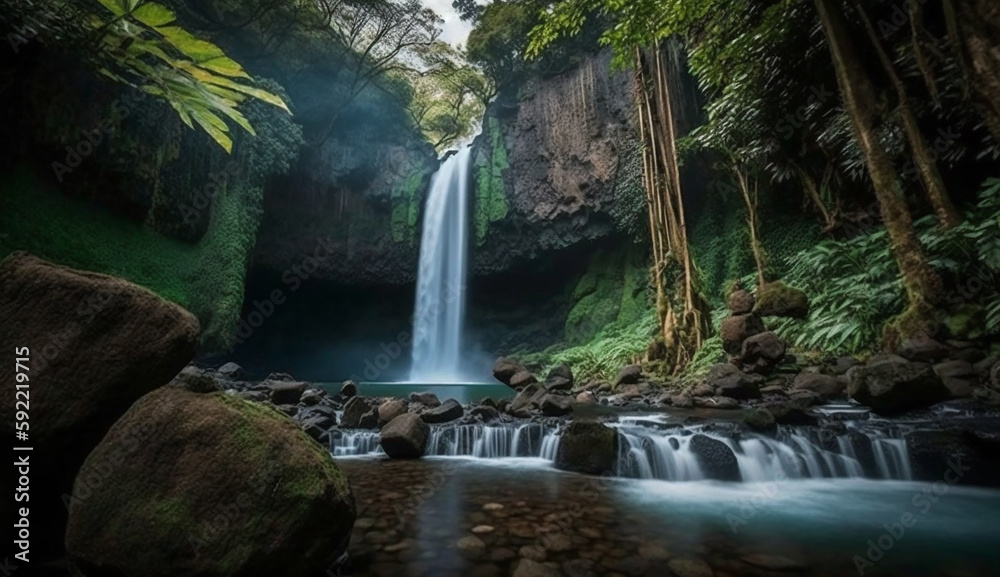 Naklejka premium Hidden gems this tropical island has to offer, waterfall, Bali Indonesia Generative AI