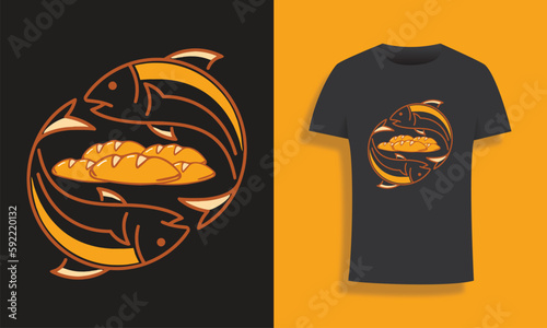five loaves and two fish t-shirt design, minimalist t-shirt design, vintage t-shirt design