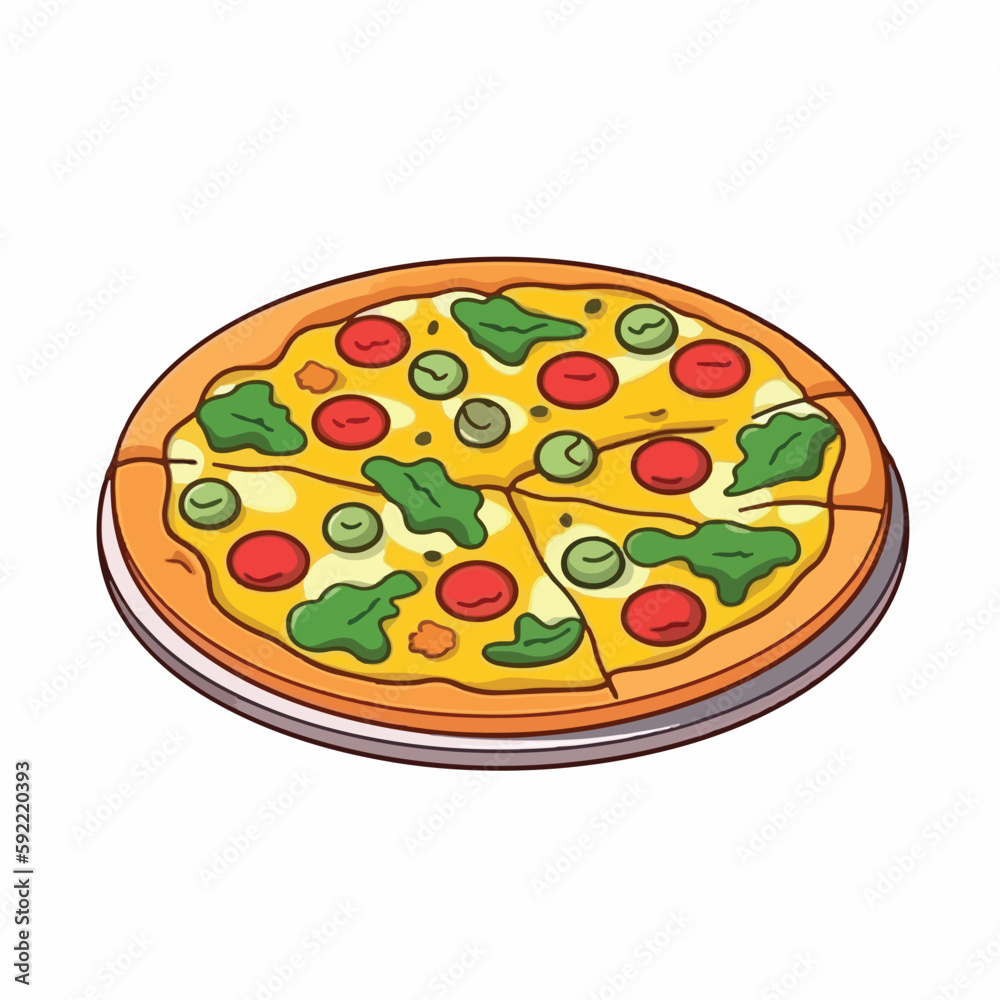 One whole circle italian chees pizza cartoon flat illustration vector isolated in white background One whole circle italian chees pizza cartoon flat illustration vector isolated in white background