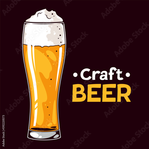 Glass of foamy beer. Vector illustration on white background