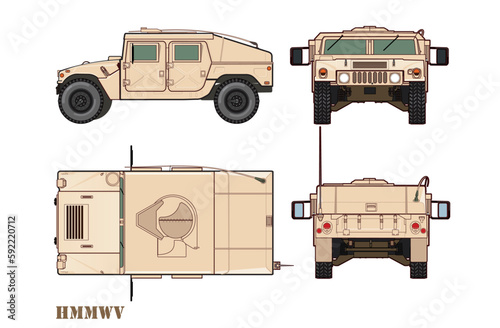 HMMWV military off road vehicle, machines, vector illustration.