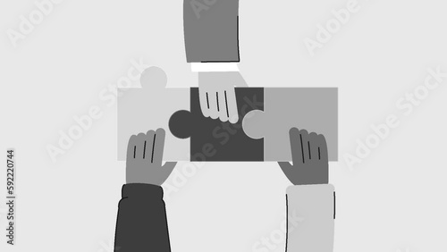 Business Team Connects the Pieces of Puzzle Together 2D Animation. Motivation and Teamwork Concept. Business Metaphor. 4K