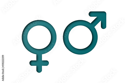 Green paper cut male and female symbols isolated on transparent background.