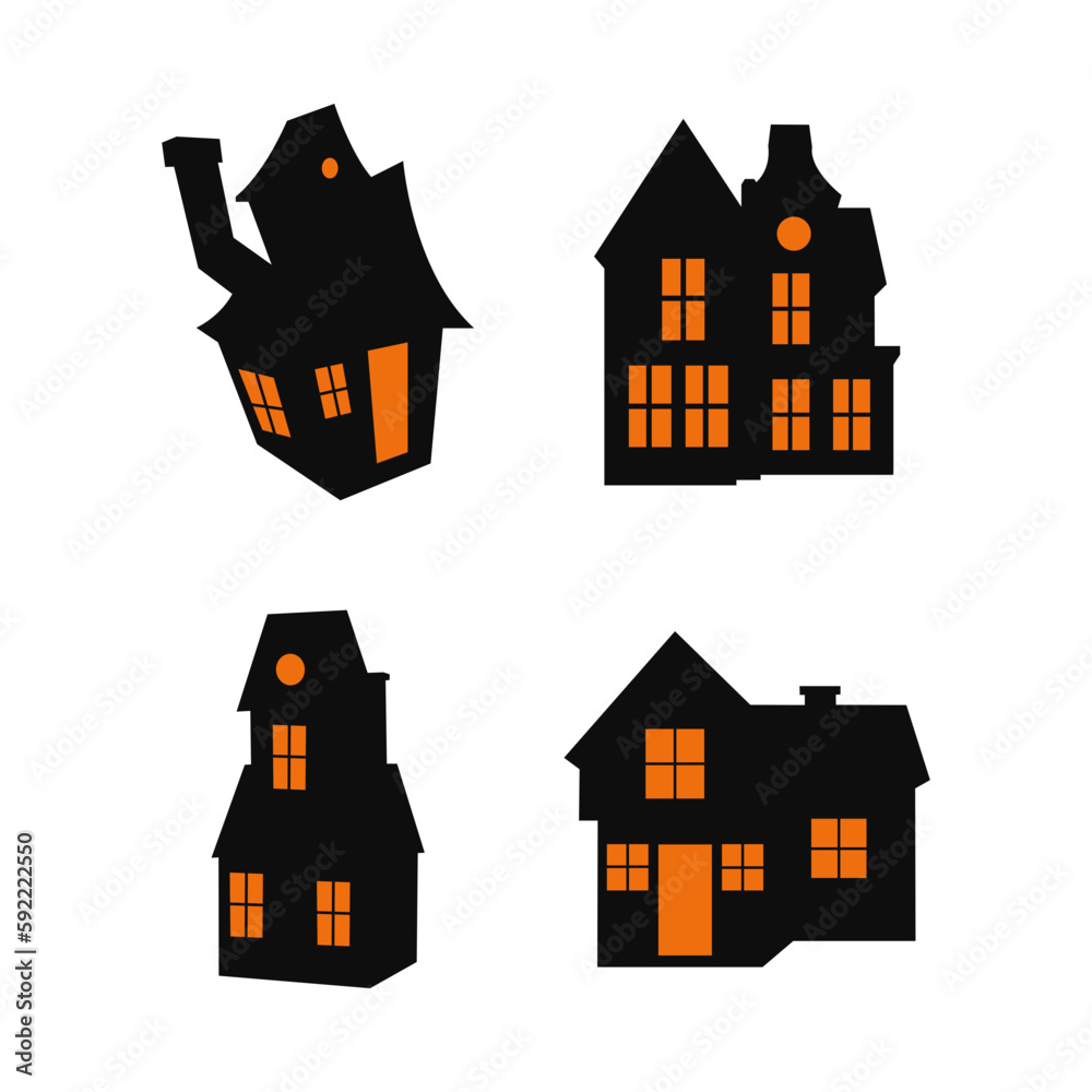 Halloween Haunted House set. Spooky house vector design collection for Halloween.