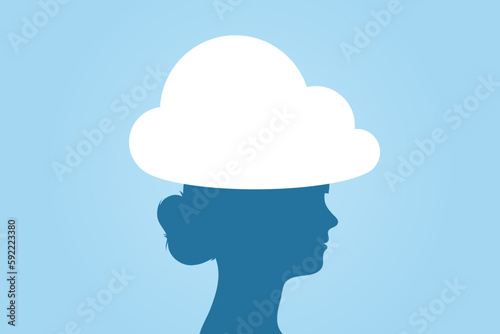 Vector of woman head in the clouds silhouette - daydreaming idiom photo