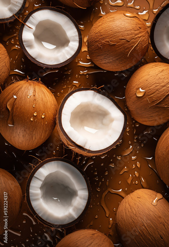 Cherry coconuts Isolated on White Background. fresh cherry coconuts collection on stone background, top view. Tasty and healthy food. Generative AI