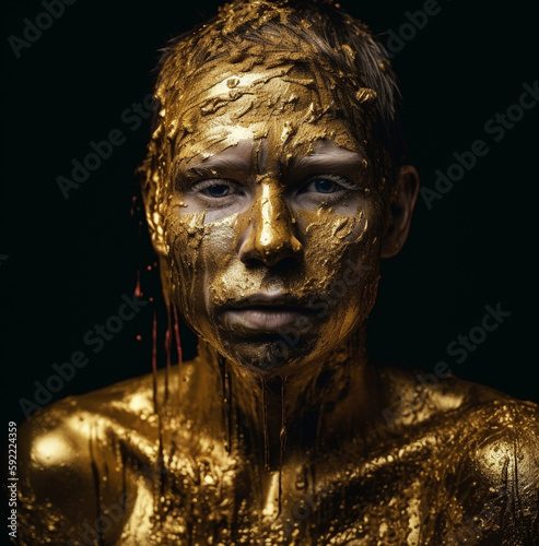 Goldjunngenportrait - mit generativer KI Midjourney nach einem Realfoto erstellt und in Photoshop finalisiert