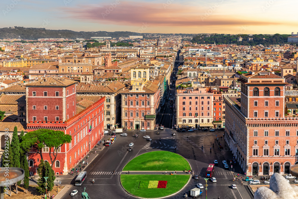 Venice Square or Piazza Venezia, view from Vittoriano, Rome, Italy