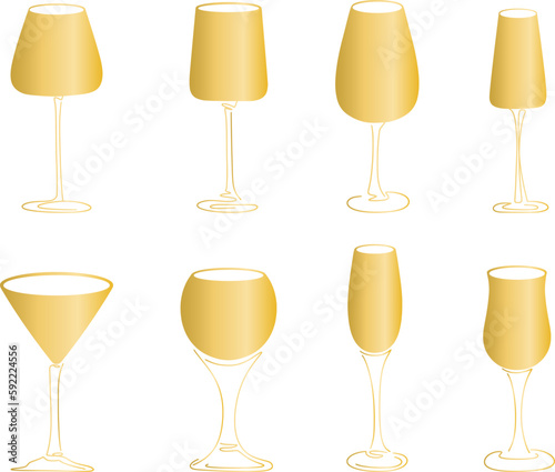 Set of golden wine glasses vector illustration