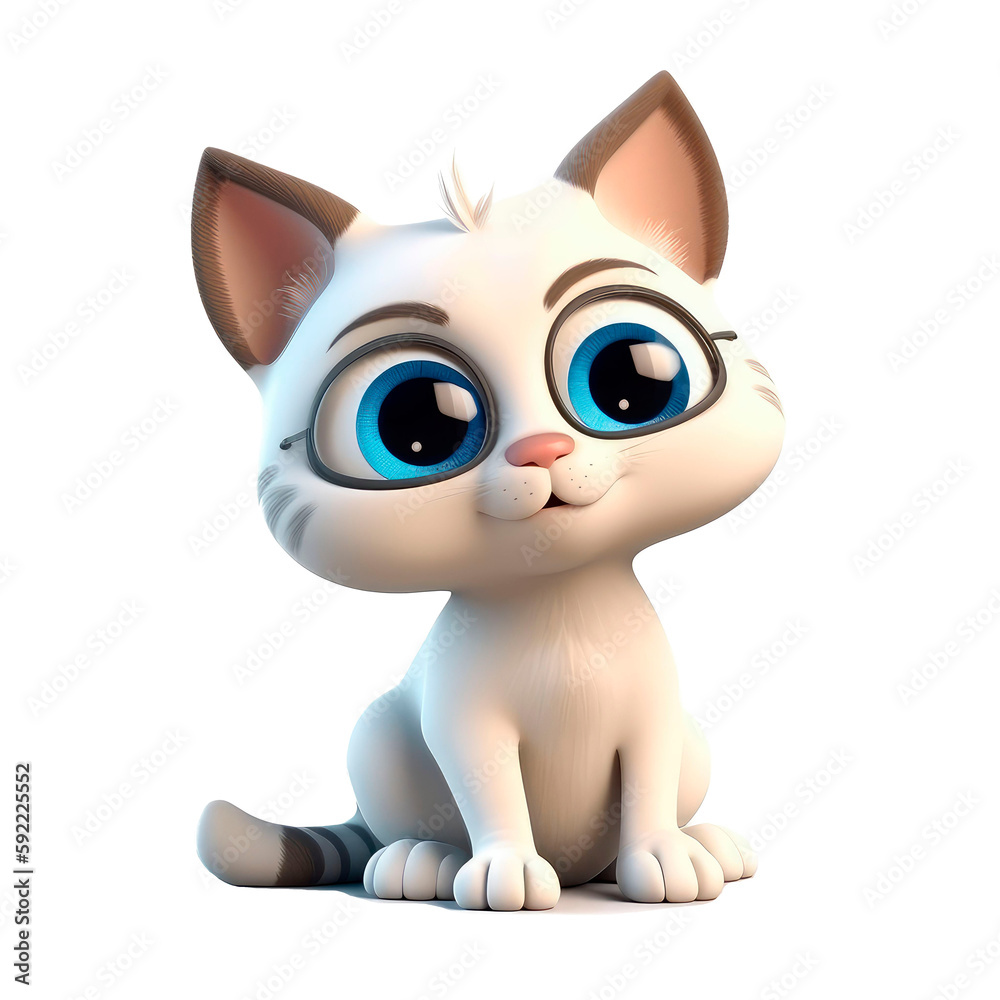 Beautiful kitten with a smile in 3D cartoon style..Created with generative AI Beautiful kitten with a smile in 3D cartoon style..Created with generative AI