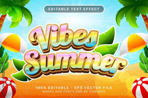 vibes summer 3d text effect and editable text effect with a beach background
