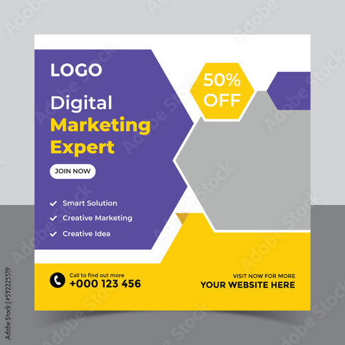 corporate social media post template and marketing social media post banner template, Vector Design Square Banner Promotion