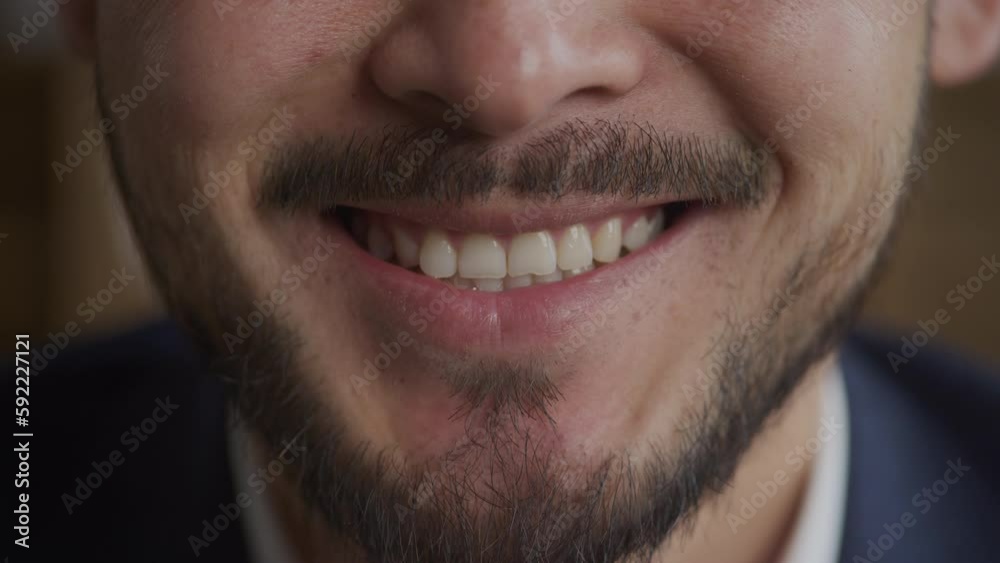 Businessman Smile Close Up, guy mouth macro Businessman Smile Close Up, guy mouth macro