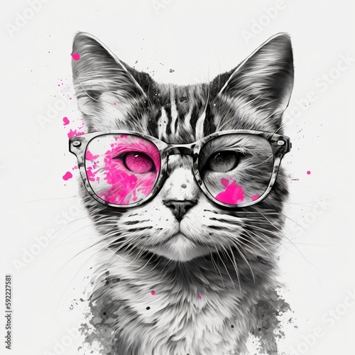 Illustration of a cat wearing glasses created with Generative AI technology