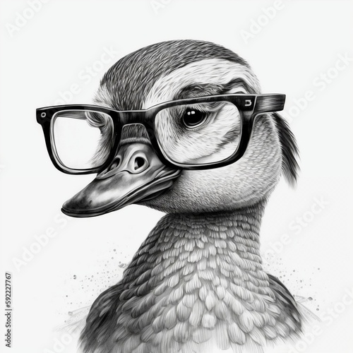 Illustration of a duck wearing glasses created with Generative AI technology © Flowstudio