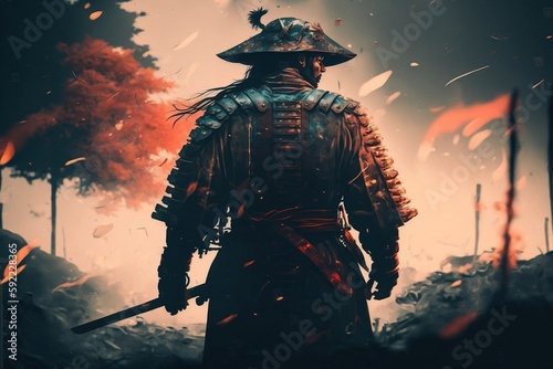 Samurai warrior holding a katana sword  Generative Ai