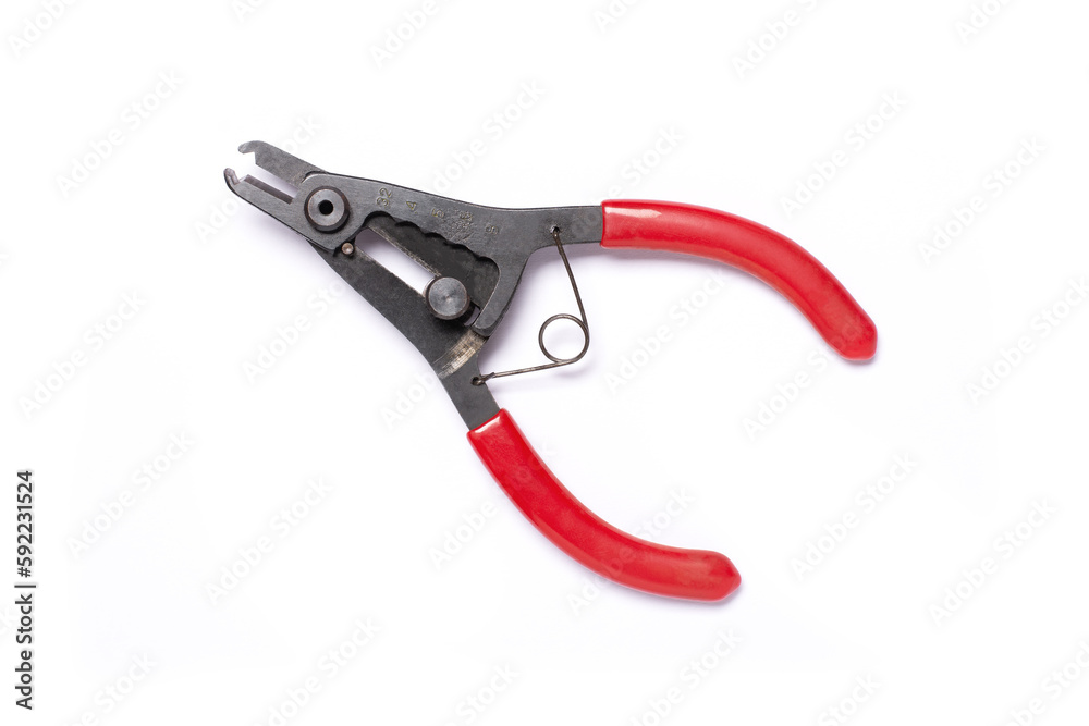Wire stripper plier isolated on white background with clipping path. Top view, flat lay. Wire stripper plier isolated on white background with clipping path. Top view, flat lay.