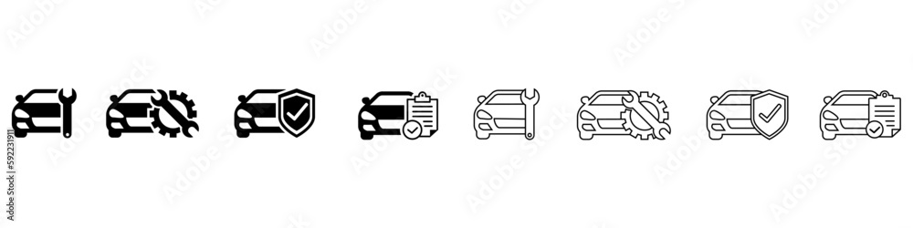 Car service vector icon set. Checkup illustration sign. Registration symbol. Car service vector icon set. Checkup illustration sign. Registration symbol.