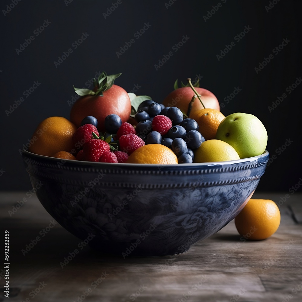 Amazing looking bowl filled with fresh fruit, generative AI Amazing looking bowl filled with fresh fruit, generative AI