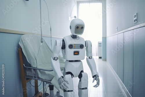 futuristic robot in hospital, concept of technology for medical center, Generative Ai