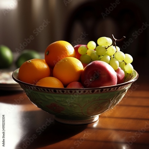 Amazing looking bowl filled with fresh fruit  generative AI