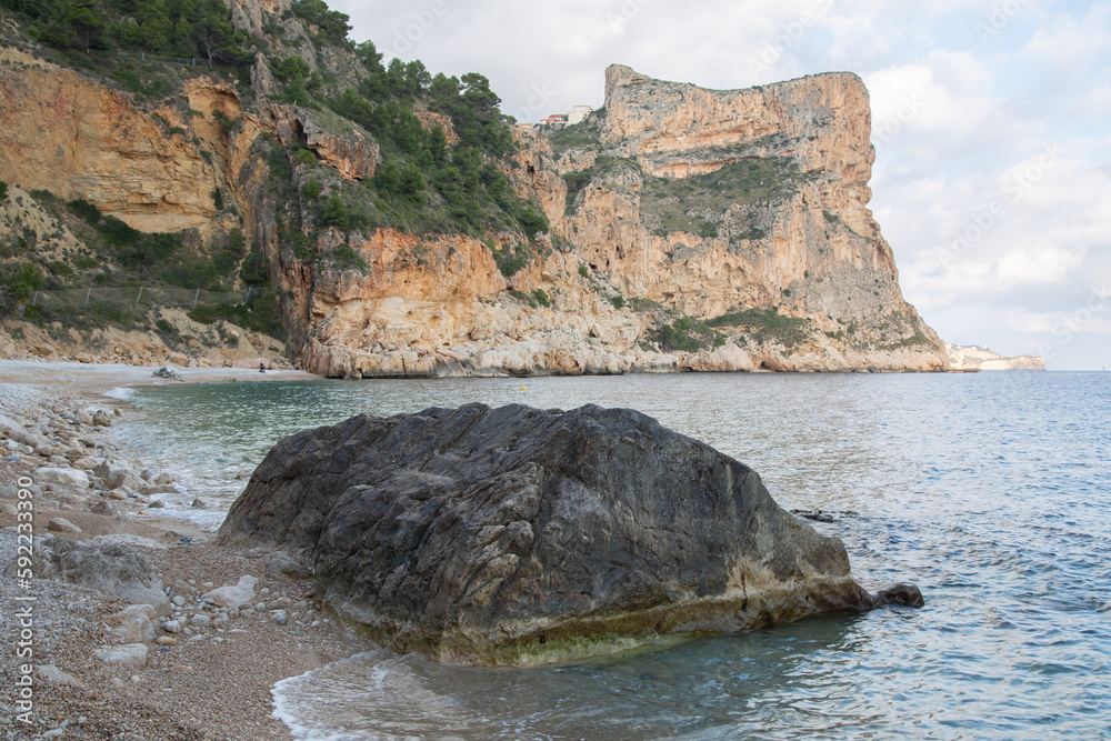 Landscape View at Moraig Cove Beach with Rock; Alicante; Spain