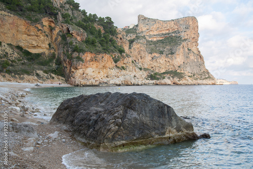 Obraz na płótnie Landscape View at Moraig Cove Beach with Rock; Alicante; Spain w salonie