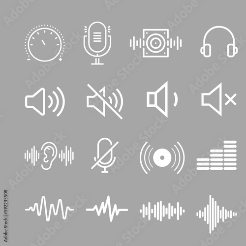 Diedit sederhana baris stroke vektor ikon set, Suara Voulme Proses, gelombang audio, soundbeat, speaker  photo