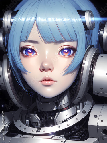 a young female astronaut with big eyes in space with a space suit, generative ai generativ ki, anime & manga style, digital art