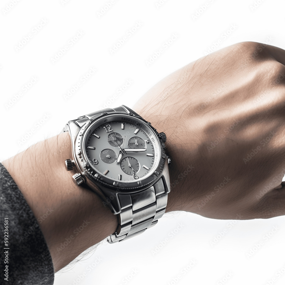 Closeup Man's watch on the wrist isolated over a white background, AI Generate Closeup Man's watch on the wrist isolated over a white background, AI Generate