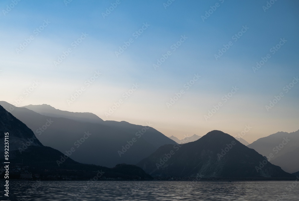 Beautiful mountains of Lake Maggiore during sunset