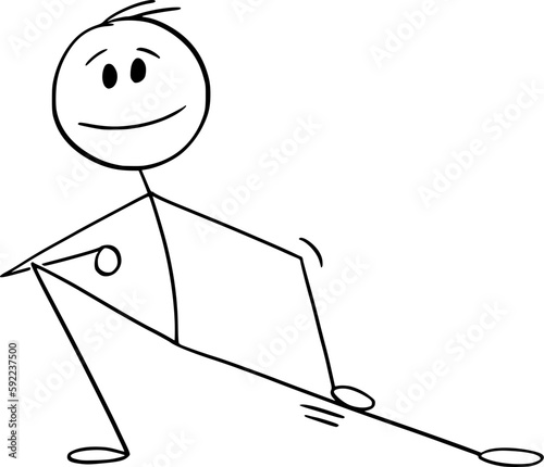 Body Stretching Pose, Vector Cartoon Stick Figure Illustration