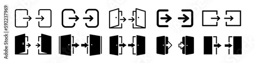 Exit and entry icon set. Log in, log out icon set.