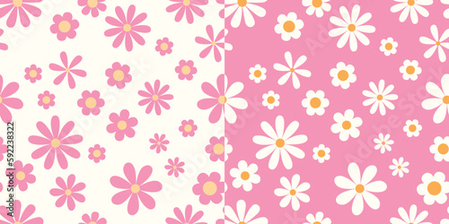Cute pink seamless vector pattern. Camomile pattern for baby prints. Children abstract background.  photo