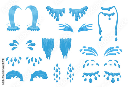 Droplet of cry eye tear water drop puddle sweat icon set cartoon vector illustration