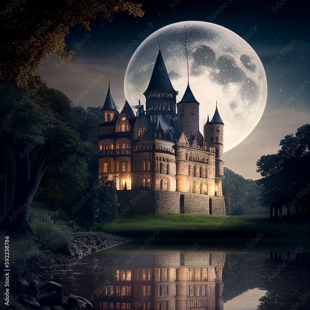 castle in the moonlight,generative ai