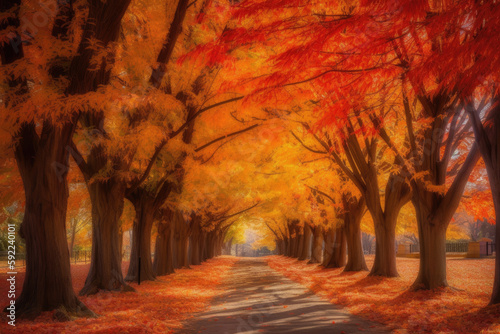 Tranquil Trails: A Pathway of Trees in their Fall Foliage