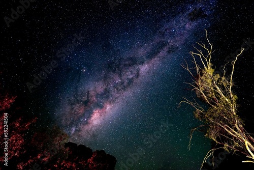 Low angle shot of a galaxy starry milky way night sky