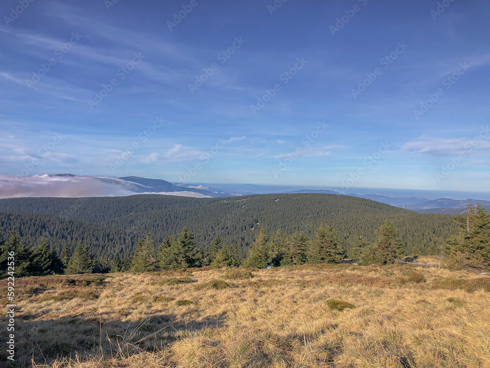 View of the landscape from the highest point on Praded Mountain