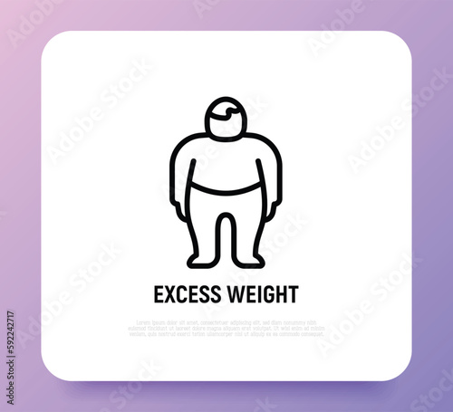 Obesity, excess weight thin line icon. Overweight, unhealthy body, dieting. Chubby man. Vector illustration.